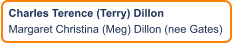 Charles Terence (Terry) Dillon Margaret Christina (Meg) Dillon (nee Gates)