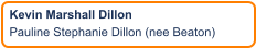 Kevin Marshall Dillon Pauline Stephanie Dillon (nee Beaton)