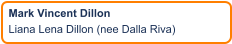 Mark Vincent Dillon Liana Lena Dillon (nee Dalla Riva)