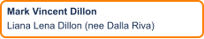 Mark Vincent Dillon Liana Lena Dillon (nee Dalla Riva)