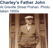 Charley’s Father John At Greville Street Prahan. Photo taken 1950s